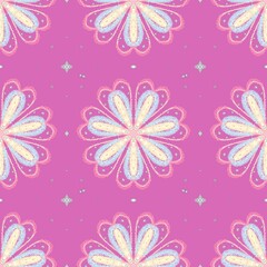 Wallpaper background pattern with flowers, seamless, vibrant colors.