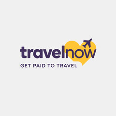 Modern and playful wordmark vector with purple text, a yellow heart graphic, and an airplane icon, perfect for vacation, booking, flights, or travel rewards business branding