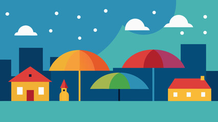 rainy suburb with umbrellas homes