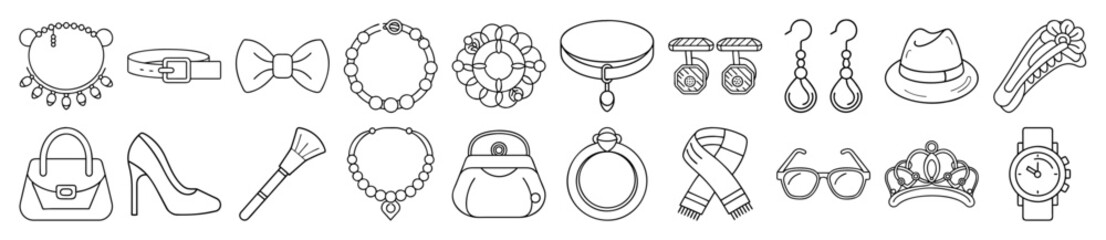 Elegant Jewelry, Fashion, and Accessory Outline Vector Icon Set