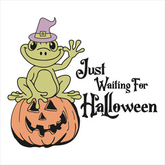 Just Waiting For Halloween  Halloween Funny Frog T-shirt Design