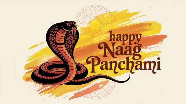 Happy Naag Panchami Illustration with Cobra and Traditional Indian Design