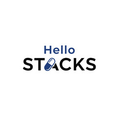 Health Supplement and Medicine Stacks Logo: Modern Typography Emblem with Blue Pill Icon, Representing Wellness, Nutrition, Pharmacy, Technology, and Pharmaceutical Business Branding