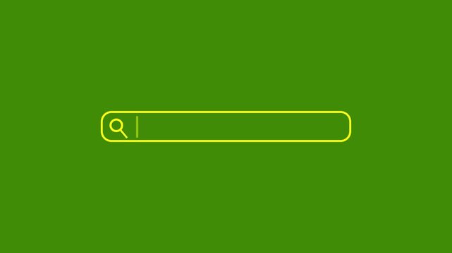 Modern 4K Animation of Typing in Search Bar with Cursor Blink and Click Button Interaction on Clean Browser Interface in Minimal green Background Scene