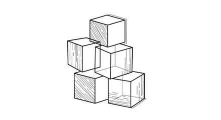 Hand Drawn Sketch of Wooden Blocks Stacked Together Forming a Pyramid Shape Illustration