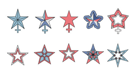 Obraz premium Decorative Stylized Stars Featuring Geometric Patterns in Blue and Red Tones
