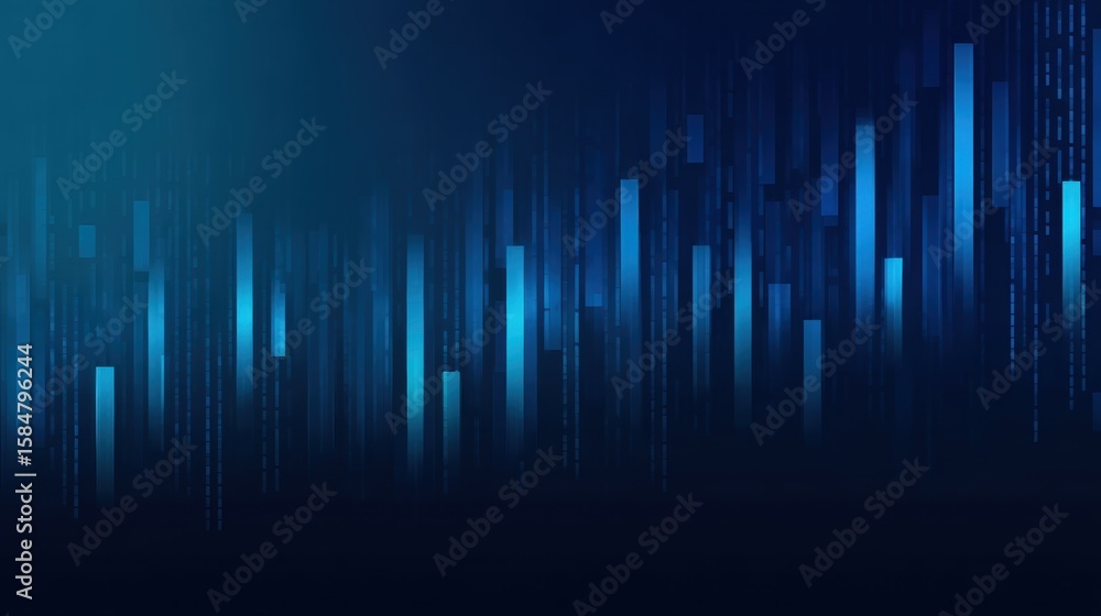 Poster abstract blue digital data visualization with vertical lines representing information flow and conne