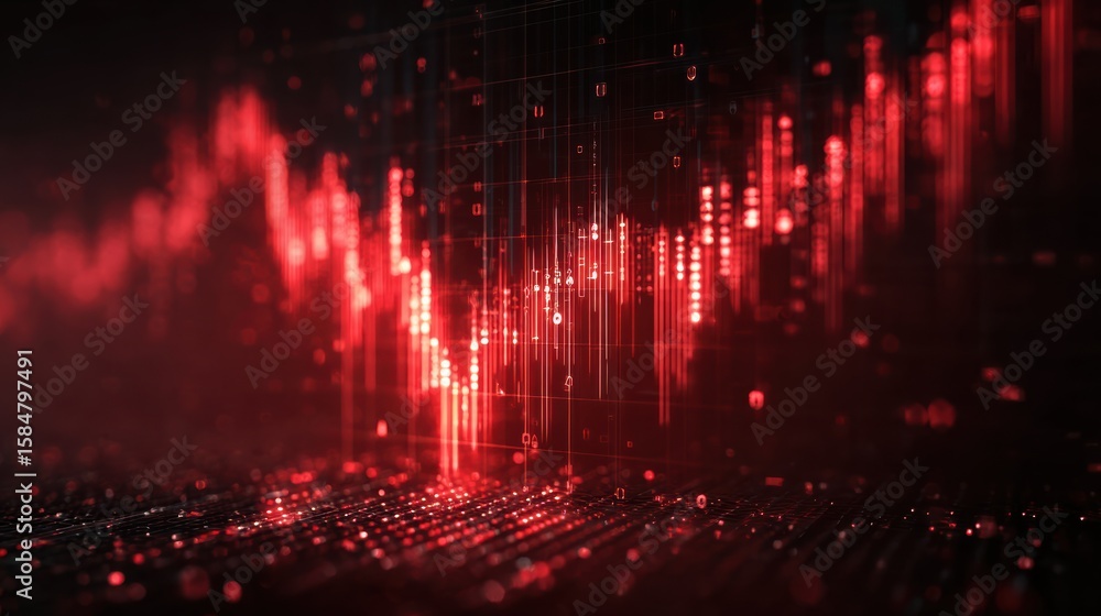Poster abstract digital financial graph showcasing red data trends on a dark background for tech and financ