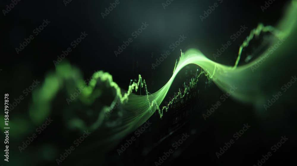 Aufkleber abstract digital wave pattern with vibrant green hues, illustrating sound or data visualization in t