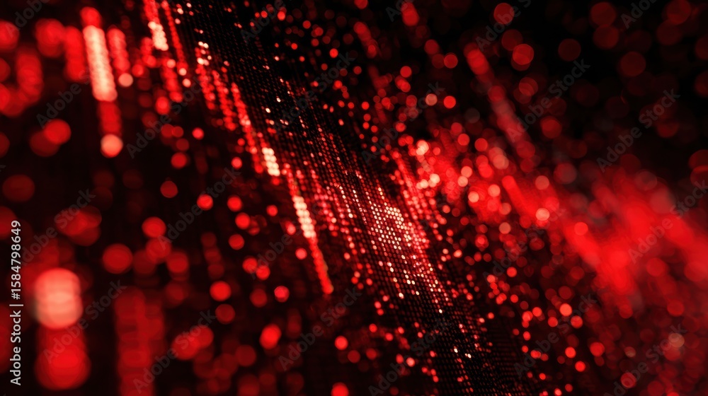 Poster abstract red digital background with glowing dots and lines creating a captivating visual effect.
