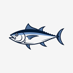 Fototapeta premium Illustration of a tuna fish, depicted in blue and white, swimming to the left against a plain background.