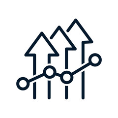 Up arrows, diagram. Concept of increasing income, productivity, start-up. Vector linear icon isolated on white background.