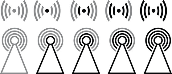 Signal Strength line icon set. wi-fi collection of various wireless signal representing technology and data transmission related to signal, signal connection, network and more. Vector illustration.