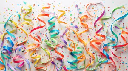 Colorful ribbons and confetti create a festive atmosphere, perfect for celebrations and special events.