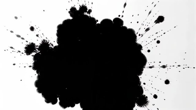 a close up of a black ink blot on a white background
