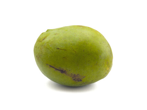 A mango, or Indramayu mango, or Cengkir mango, isolated on a white background. This mango is native to Indonesia and originates from Indramayu, West Java.