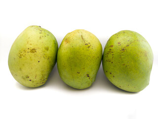 A mango, or Indramayu mango, or Cengkir mango, isolated on a white background. This mango is native to Indonesia and originates from Indramayu, West Java.