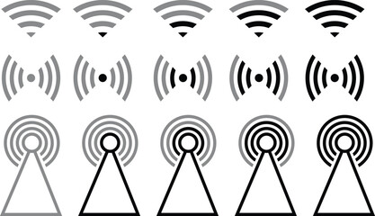 Signal Strength line icon set. wi-fi collection of various wireless signal representing technology and data transmission related to signal, signal connection, network and more. Vector illustration.