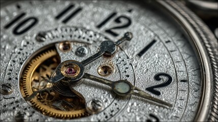 Close-up antique pocket watch mechanism