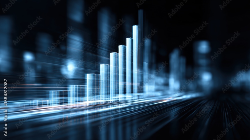 Poster dynamic blue light bars represent growth and progress in a digital world, creating an inspiring tech