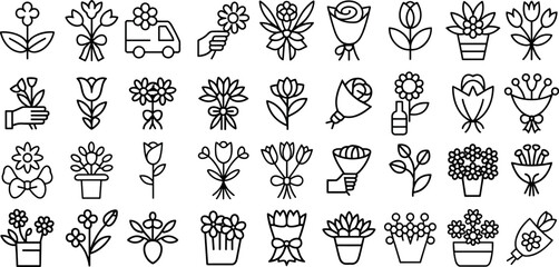 Flower Bouquet Service Icon Set,vector illustration