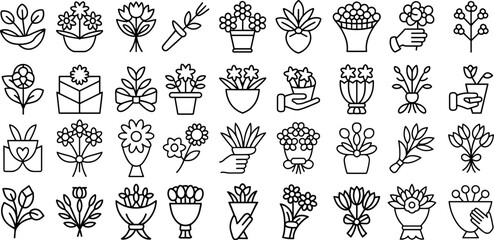 flower bouquet icon set vector illustration
