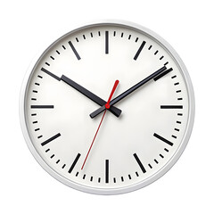 Modern minimalist analog clock face with black hands and red second hand isolated on transparent background