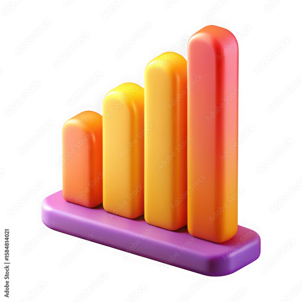 Poster photo of a colorful 3d bar graph showing an upward trend isolated on transparent background
