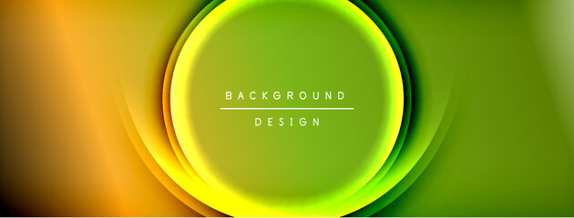 Abstract background features concentric circles, vibrant green, orange hues. Modern design, smooth gradients create depth, visual appeal.