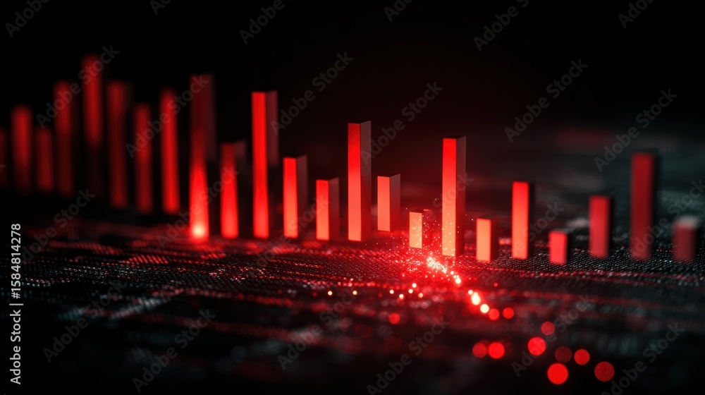 Poster dynamic stock market graph showing red bars, symbolizing a downtrend in financial data and analytics