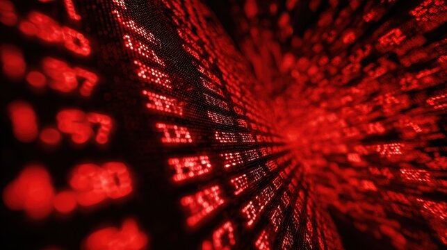 Futuristic digital abstract rendering of glowing red data streams conveying technology and information flow.