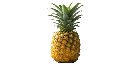 Whole ripe pineapple with green leaves isolated on transparent background