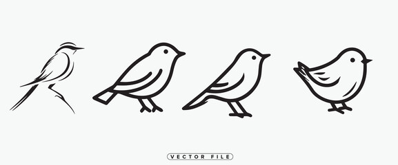Two Simple Bird Icons in Black Outline on White Background
