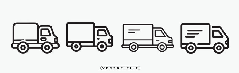 Fototapeta premium Delivery Truck Icons in Black and White Minimalist Style Vector File