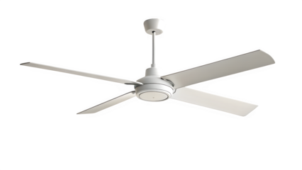 Modern white ceiling fan with four blades isolated on transparent background