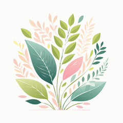 Fototapeta premium Minimal botanical composition of abstract leaves in muted colors on cream background.