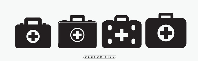 Obraz premium Two Black and White First Aid Kit Icons Vector Illustration