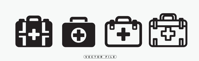 Fototapeta premium First Aid Kit Icon Set in Black and White Vector Style