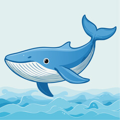 Fototapeta premium Stylized blue whale illustration with clean outlines and minimal details on a pale blue background.