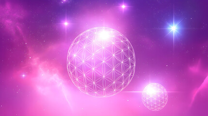 Ethereal Spheres in Vibrant Purple Space, Digital Art, Sci-Fi Environment, Abstract Viewpoint