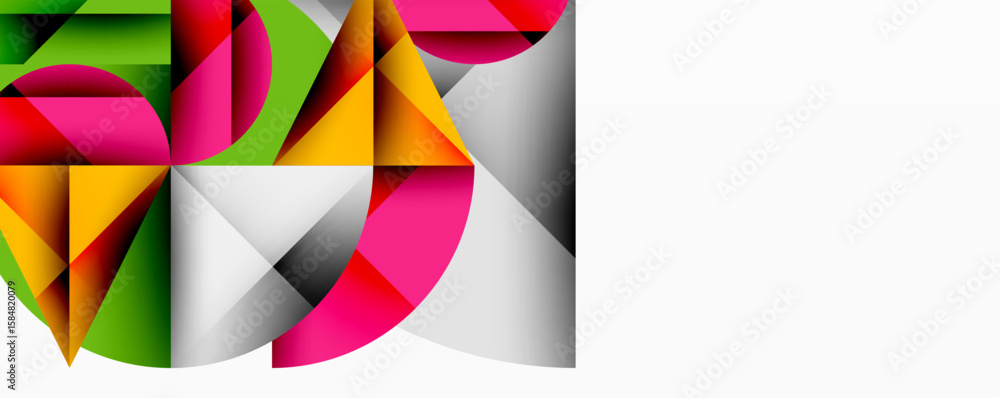 Poster abstract geometric shapes overlap, creating vibrant colorful composition. modern design features lay