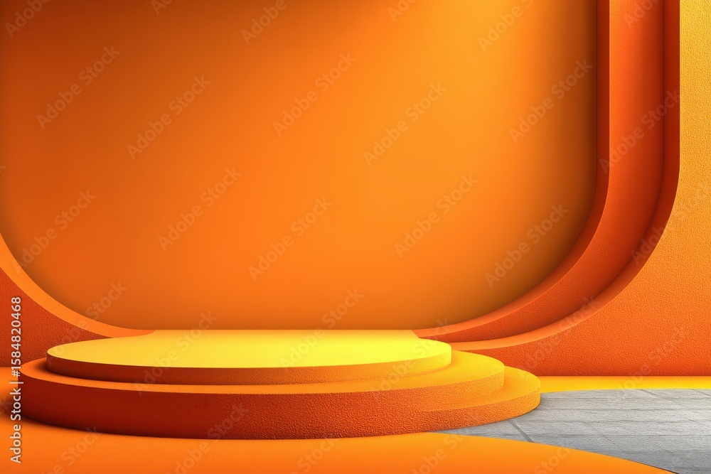 Poster abstract orange background with geometric shapes and minimalistic rounded elements