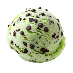 Photorealistic single scoop of mint chocolate chip ice cream, but the chocolate chips are replaced with tiny, perfect black diamonds, subtle condensation, macro photography detail, 