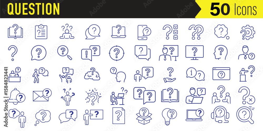 Fototapete collection of 50 question mark icons representing inquiry and problem solving concepts