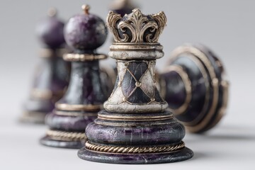 Vintage chess pieces with intricate design and elegant metallic accents