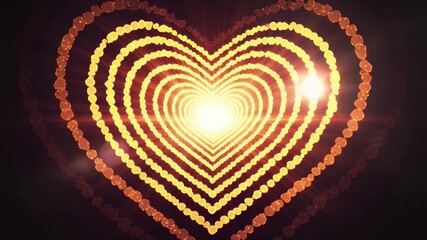 A glowing heart tunnel of light and spheres radiates from the center on a dark background. Light beams and depth enhance the visual - Powered by Adobe