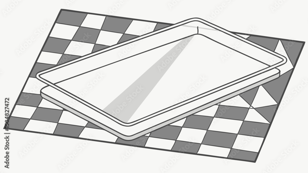 Poster vector slightly translucent rectangular pane of glass rests checkered surface, creating modern