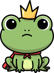 Standing Cartoon Frog Prince with Crown and Cape – Whimsical Vector Character on White Background