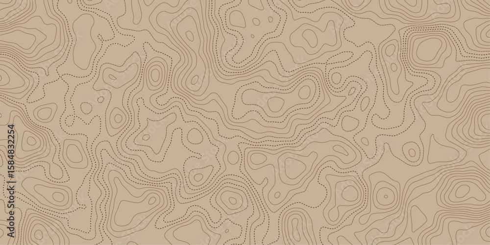 Poster detailed topographic map showing contour doted lines on a tan background surface pattern view.
