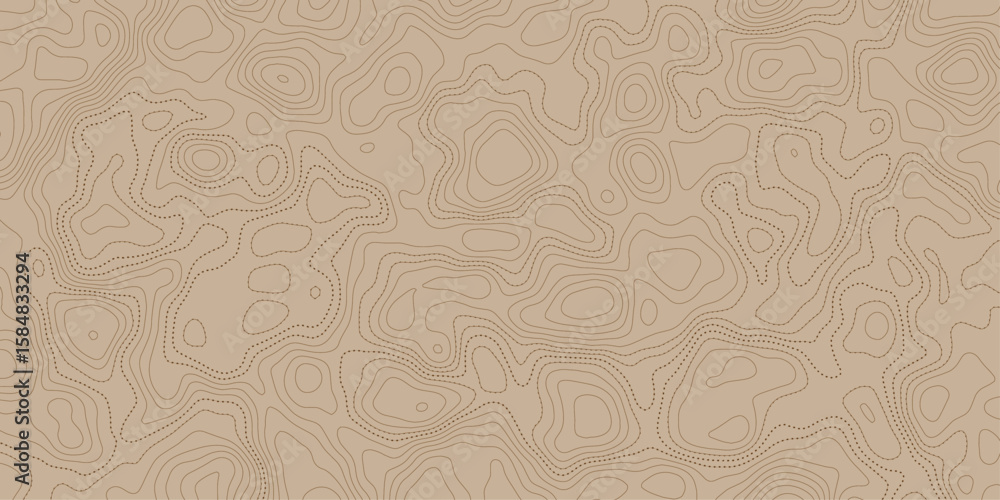 Aufkleber Detailed topographic map showing contour doted lines on a tan background surface pattern view.